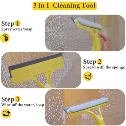 ✨3-in-1 Window Cleaner: Spray + Scrub + Squeegee for Home & Car✨