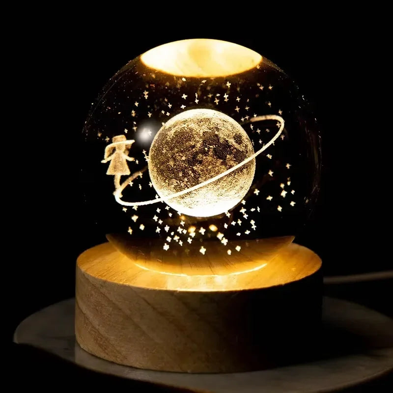 3D Galaxy Crystal Night Light - Planet Lamp, Bedside Decor &🎄 Christmas Gift Idea